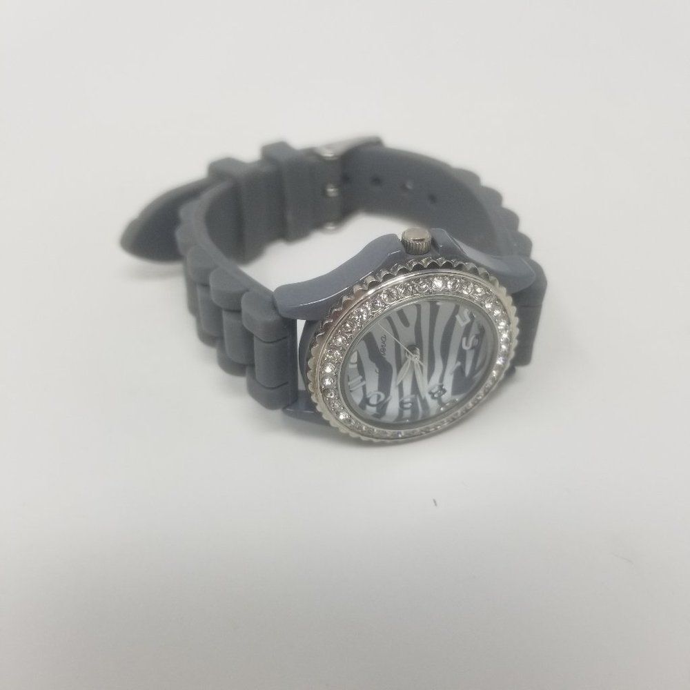Geneva Grey Silicone Adjustable Strap Gemmed Bezel Zebra Face 7805 Women's Watch